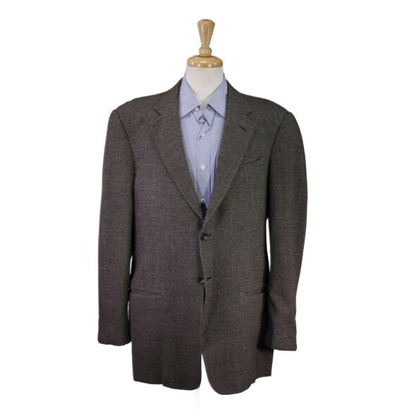 Armani Collezioni Black Tan Knit Woven Wool Viscose Sportscoat Blazer 42L